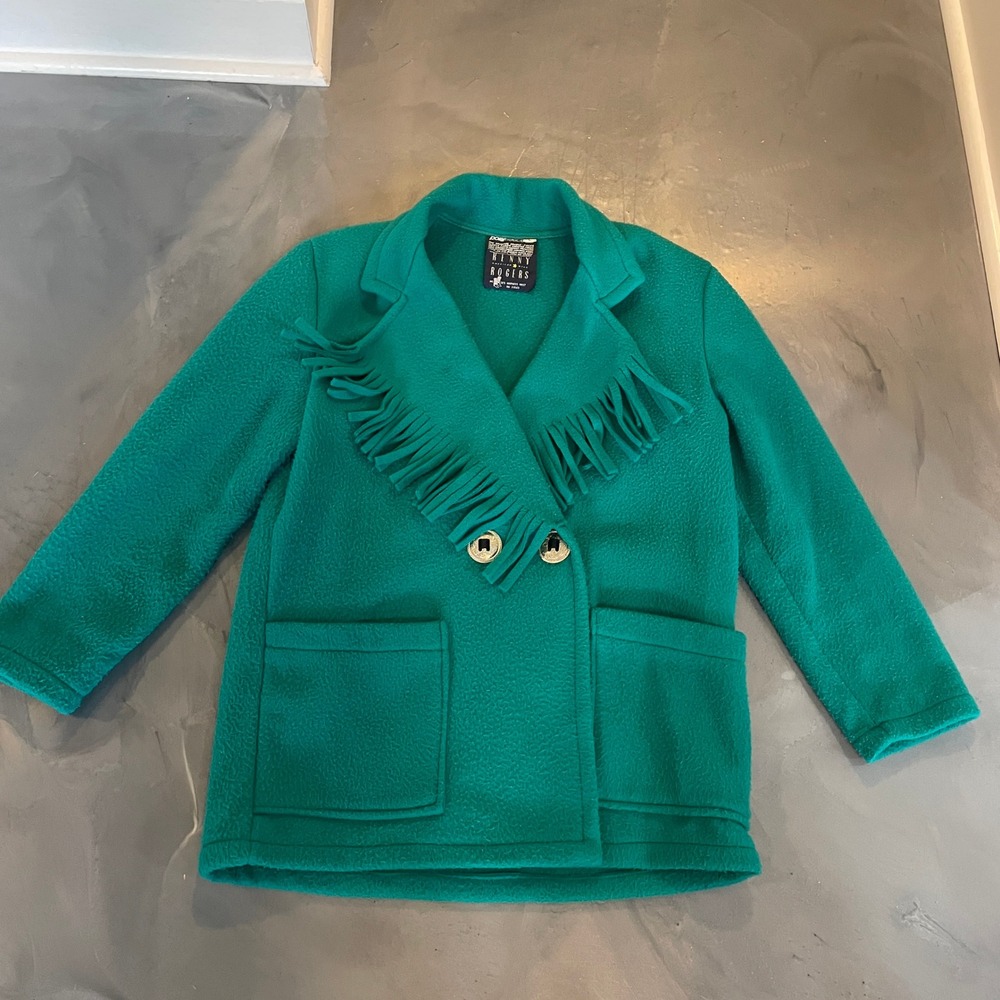 VTG Kenny Rogers Western Fringe Fleece Jacket Teal Green Concho Buttons L Ranch